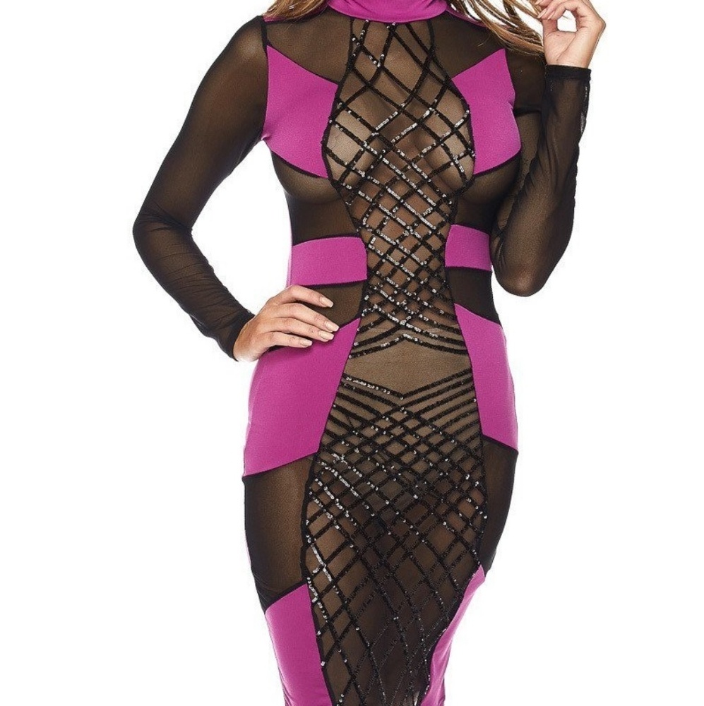 Magenta sheer sexy dress
